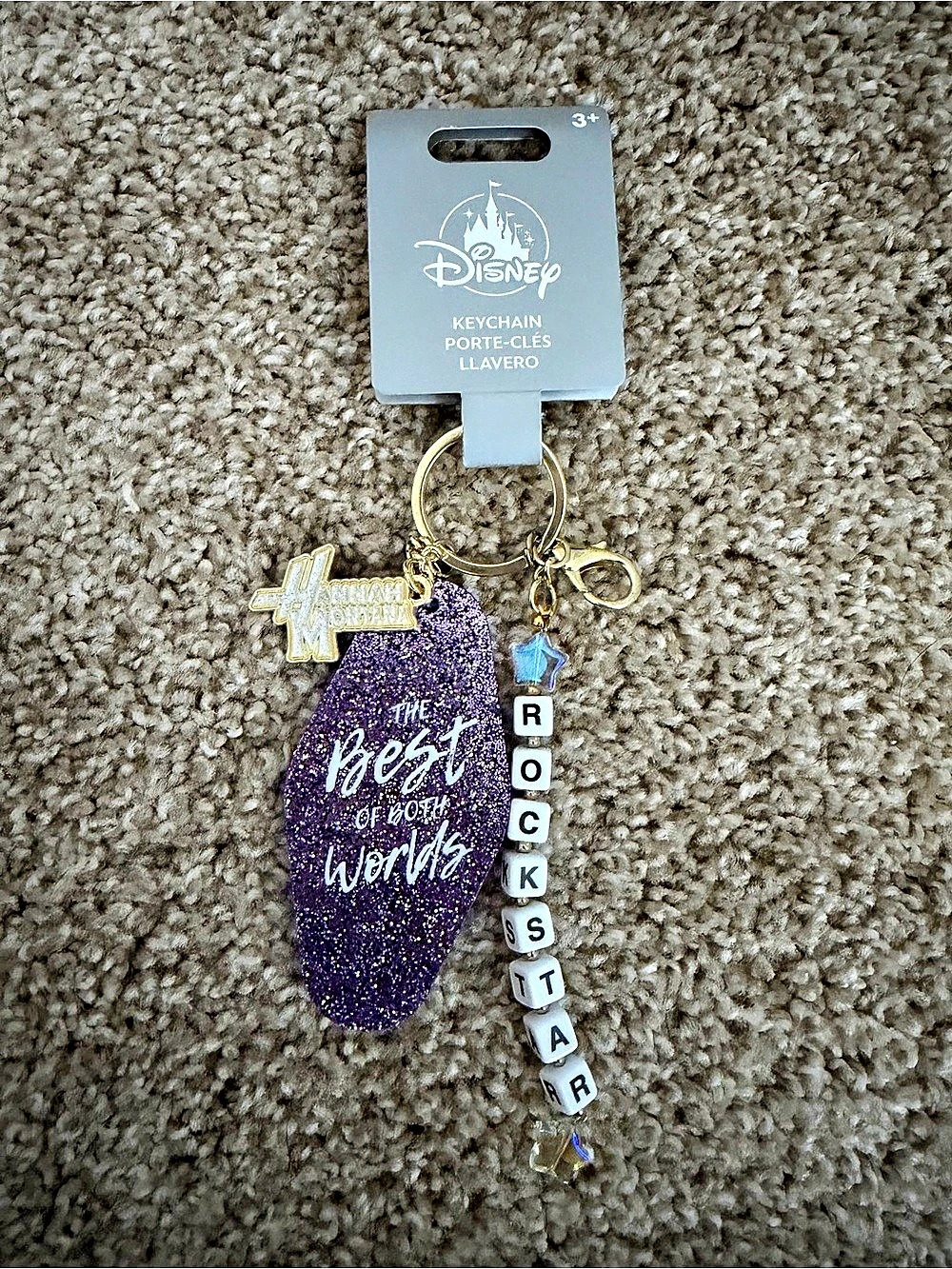 Disney Hannah Montana The Best of Both Worlds Keychain Purple & Gold
